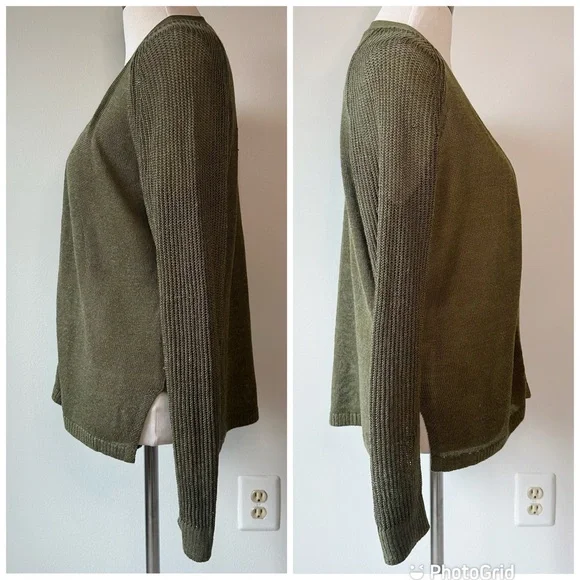 Loft Linen Rayon Blend Olive Green Cardigan No Closure Sage Army, size Medium - Picture 3 of 16